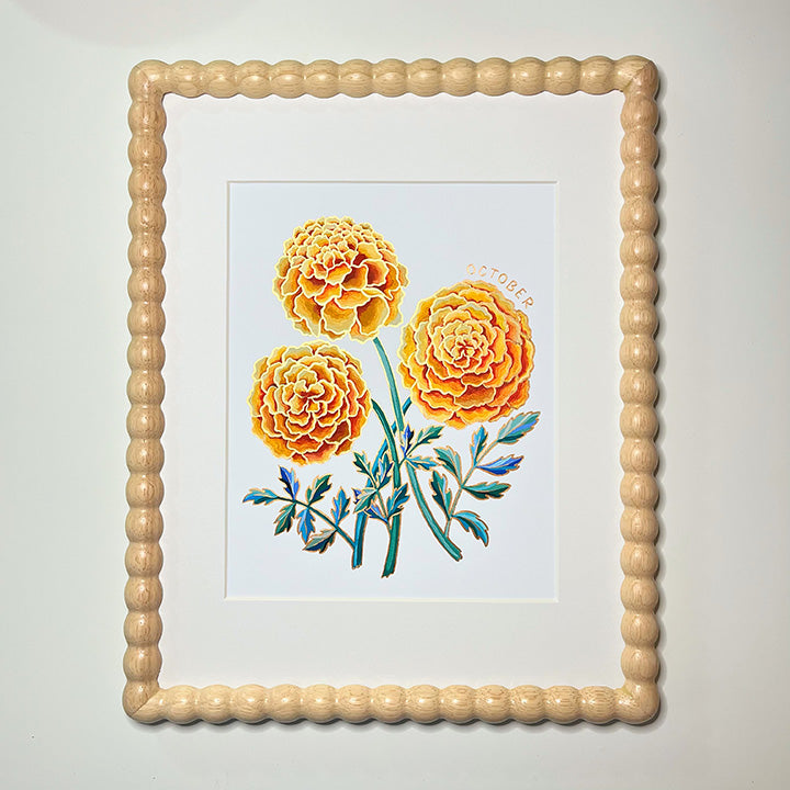 Birth Flower Hand-Embellished Print | October Marigold