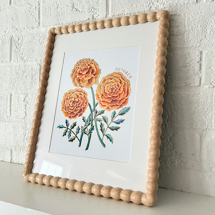 Birth Flower Hand-Embellished Print | October Marigold