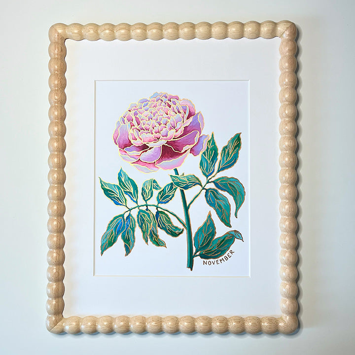Birth Flower Hand-Embellished Print | November Peony