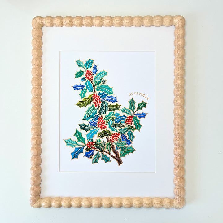 Birth Flower Hand-Embellished Print | December Holly