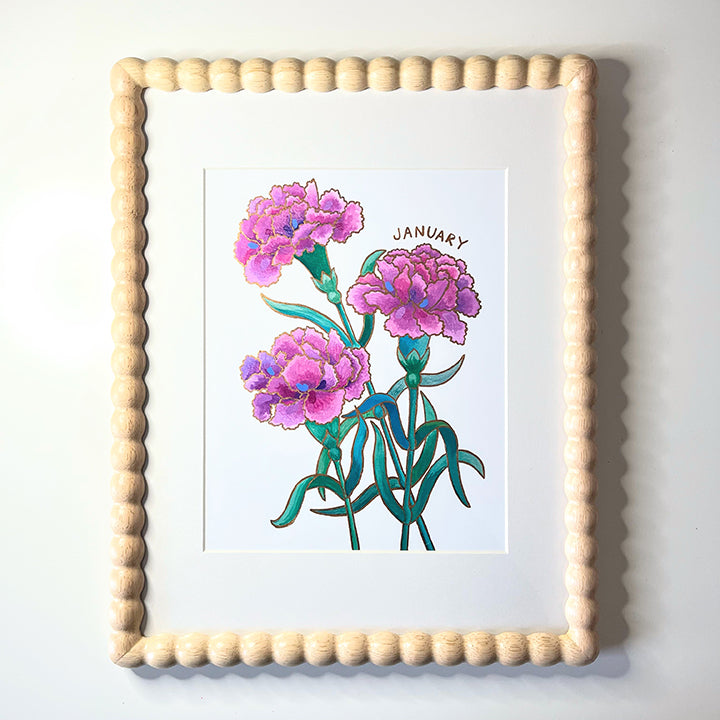 Birth Flower Hand-Embellished Print | January Carnations
