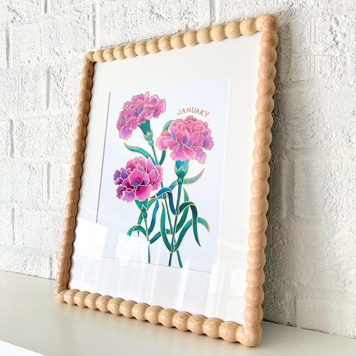 Birth Flower Hand-Embellished Print | January Carnations