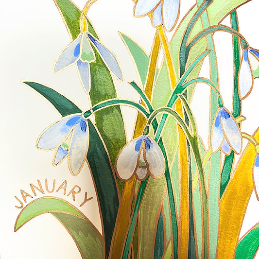 Birth Flower Hand-Embellished Print | January Snowdrops