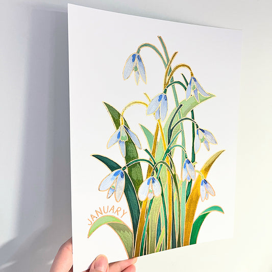 Birth Flower Hand-Embellished Print | January Snowdrops