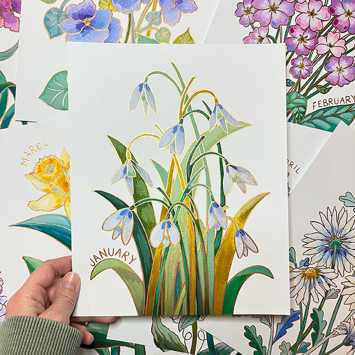 2 - Birth Flower Hand-Embellished Print | January Snowdrops
