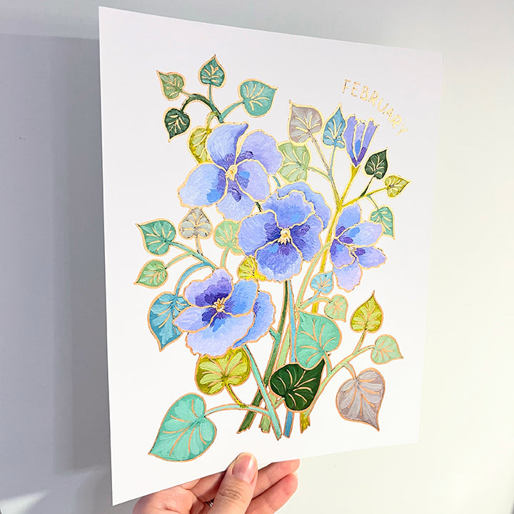Birth Flower Hand-Embellished Print | February Violets