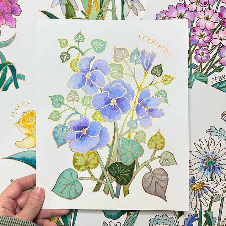 Birth Flower Hand-Embellished Print | February Violets