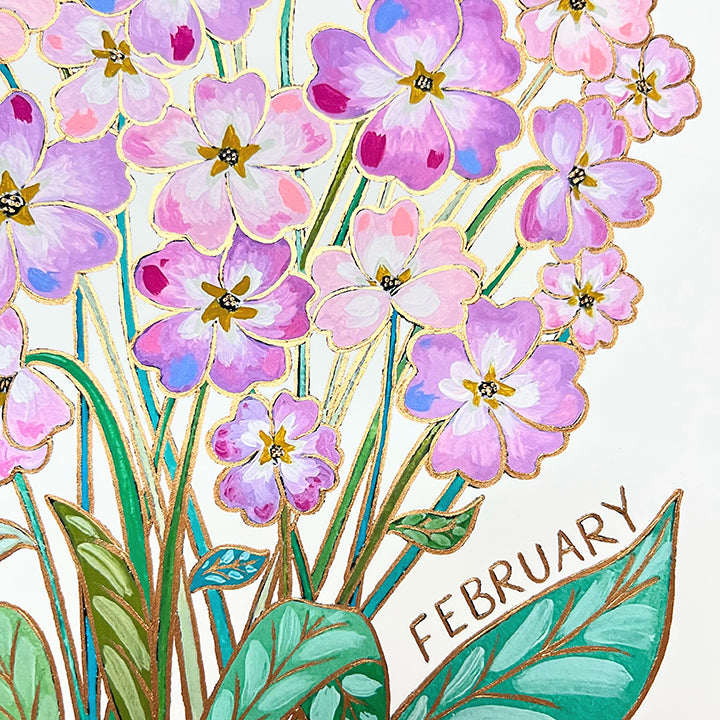Birth Flower Hand-Embellished Print | February Primroses