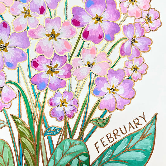 Birth Flower Hand-Embellished Print | February Primroses