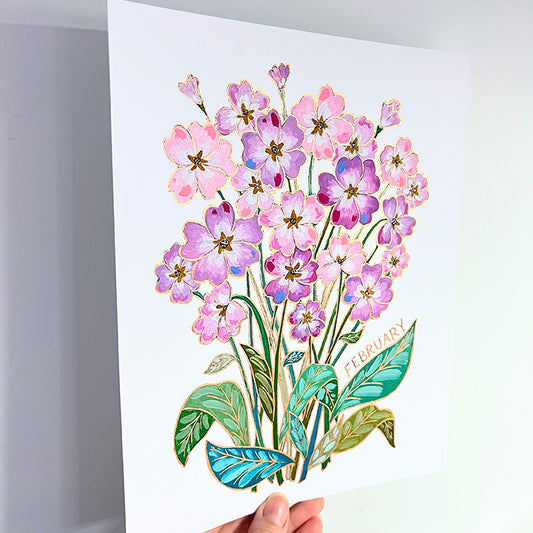 Birth Flower Hand-Embellished Print | February Primroses