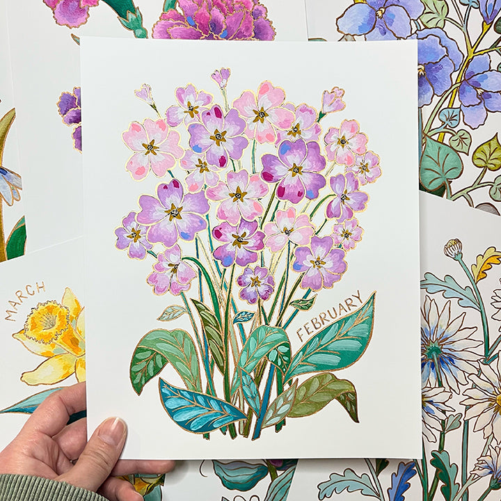 4 - Birth Flower Hand-Embellished Print | February Primroses
