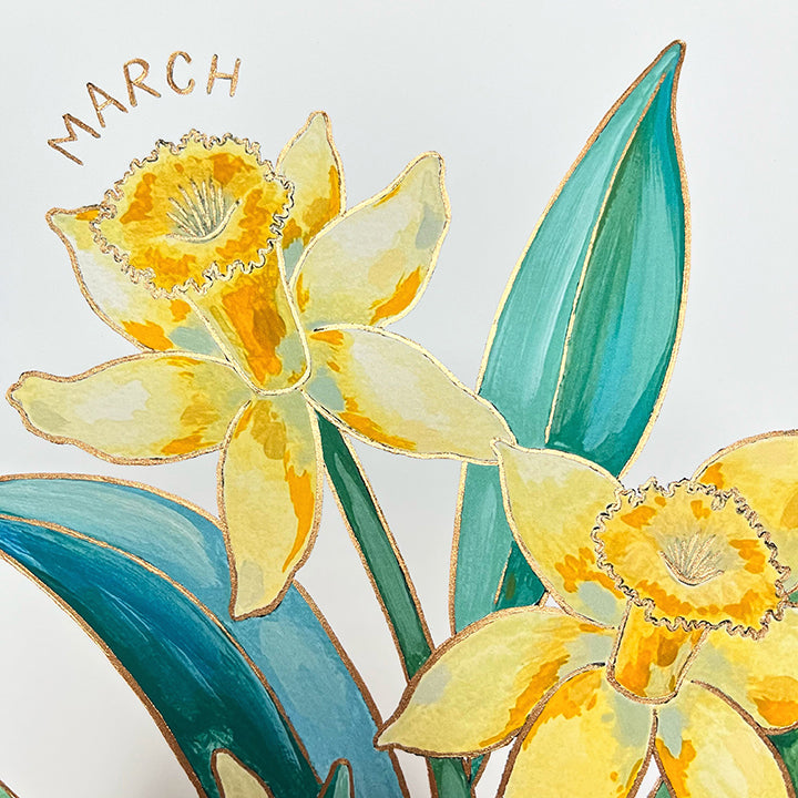 Birth Flower Hand-Embellished Print | March Daffodils
