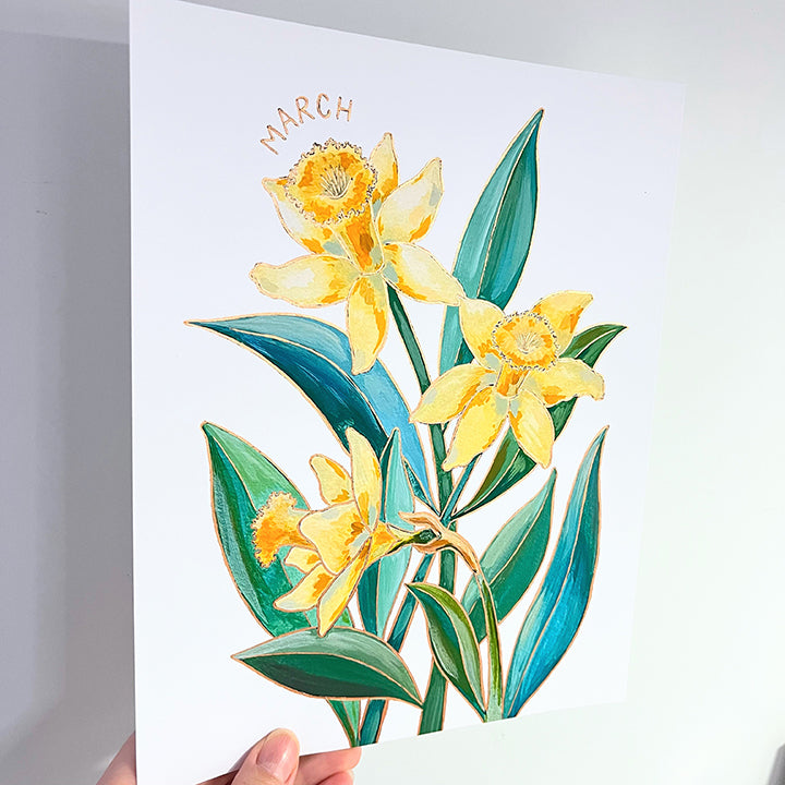 Birth Flower Hand-Embellished Print | March Daffodils