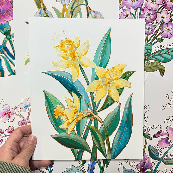 Birth Flower Hand-Embellished Print | March Daffodils