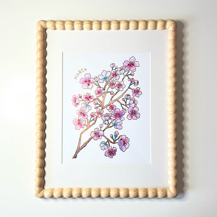 Birth Flower Hand-Embellished Print | March Cherry Blossoms
