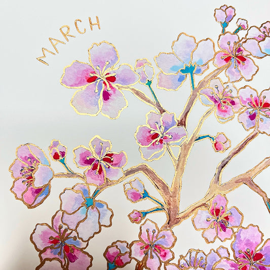 Birth Flower Hand-Embellished Print | March Cherry Blossoms