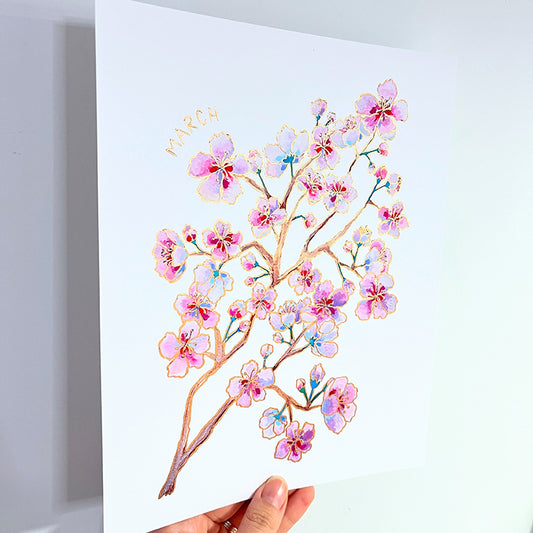 Birth Flower Hand-Embellished Print | March Cherry Blossoms
