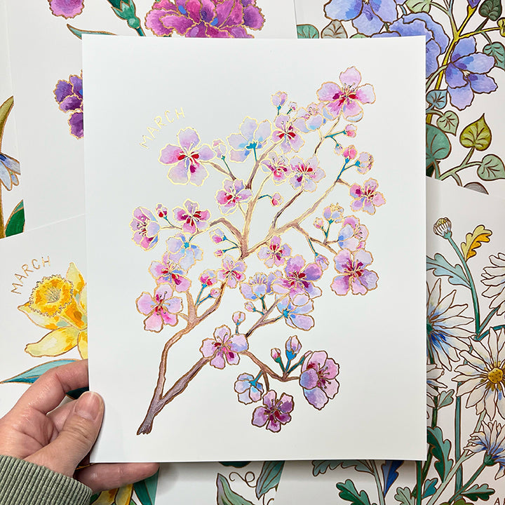 6 - Birth Flower Hand-Embellished Print | March Cherry Blossoms