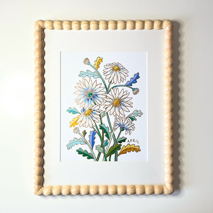 Birth Flower Hand-Embellished Print | April Daisies