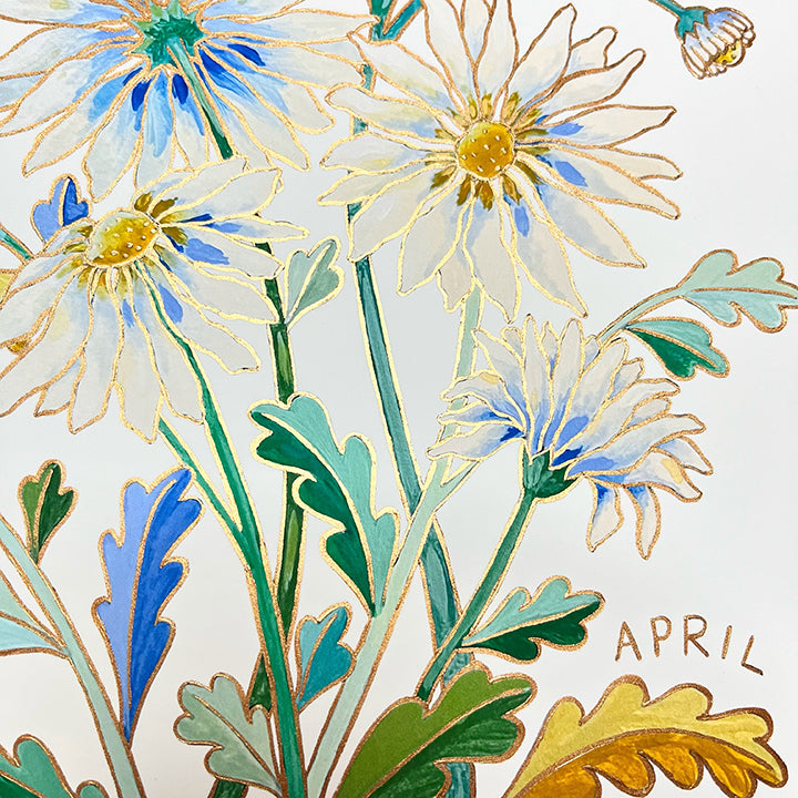 Birth Flower Hand-Embellished Print | April Daisies