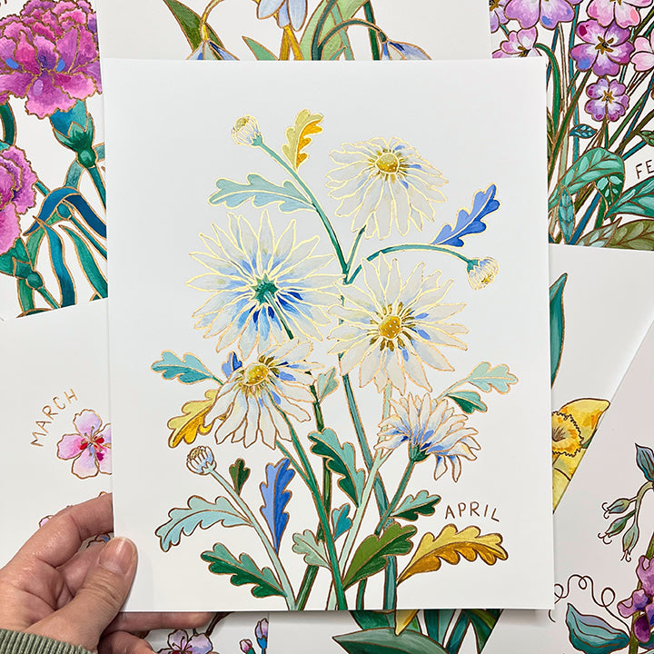 Birth Flower Hand-Embellished Print | April Daisies