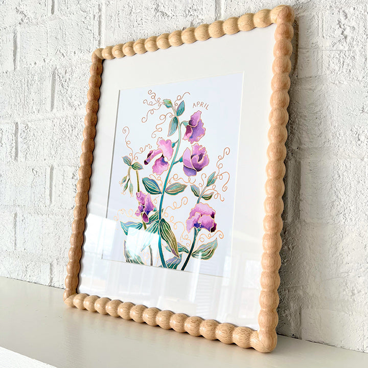 Birth Flower Hand-Embellished Print | April Sweet Peas