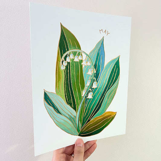 Birth Flower Hand-Embellished Print | May Lilies of the Valley