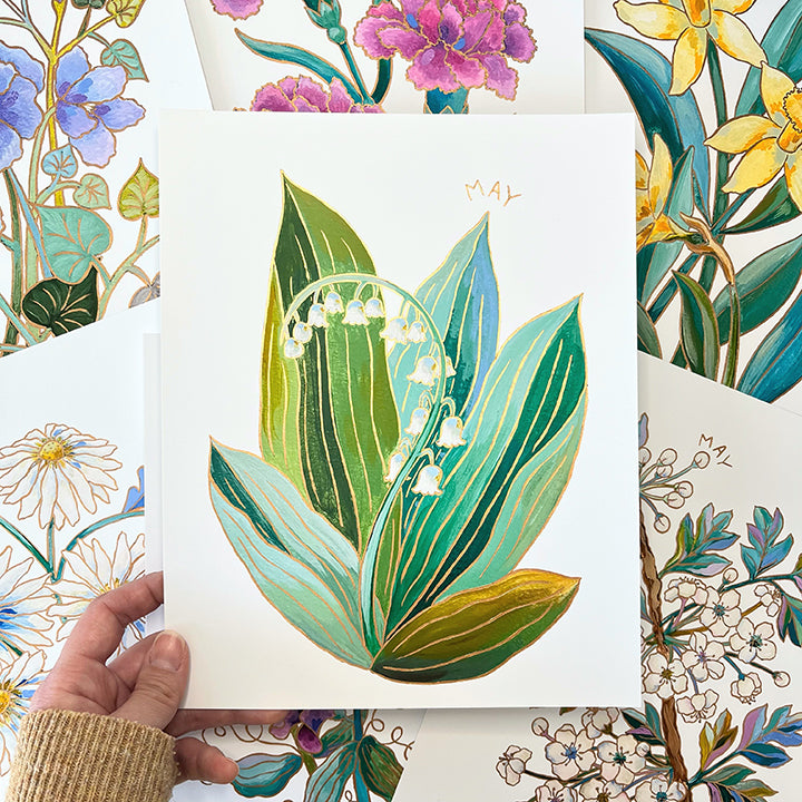 9 - Birth Flower Hand-Embellished Print | May Lilies of the Valley