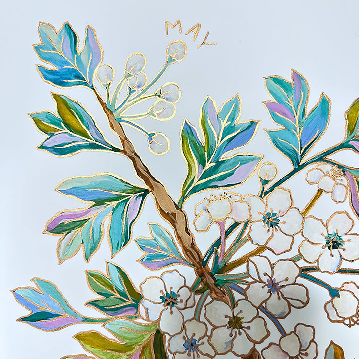 Birth Flower Hand-Embellished Print | May Hawthorns