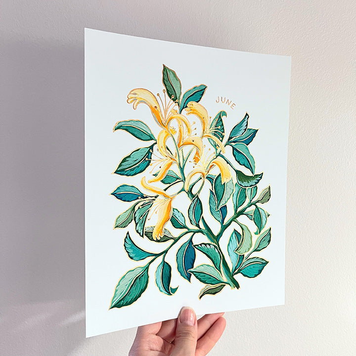 Birth Flower Hand-Embellished Print | June Honeysuckle