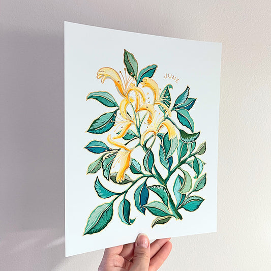 Birth Flower Hand-Embellished Print | June Honeysuckle