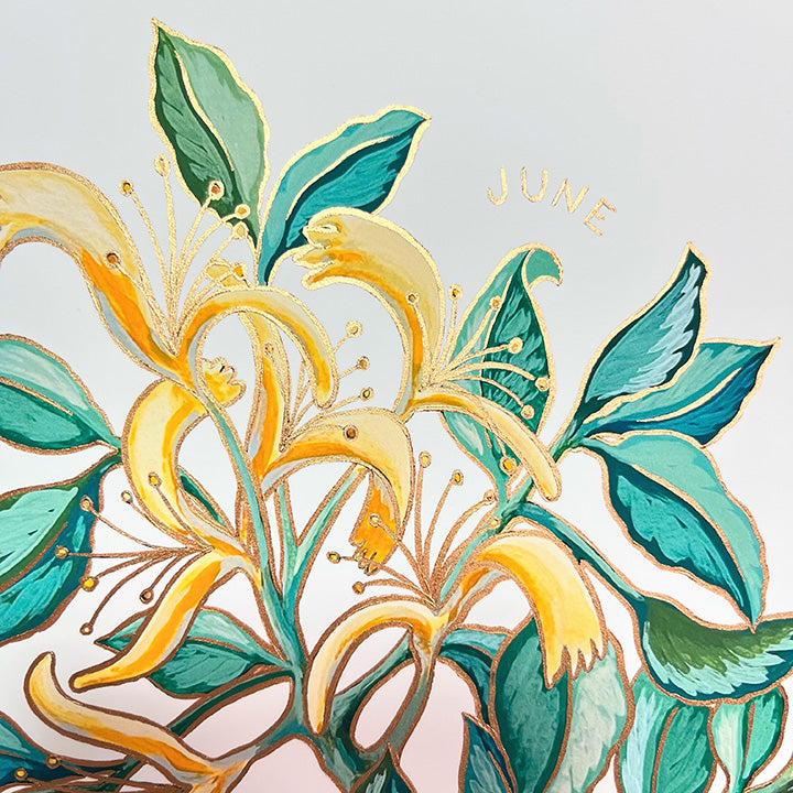 Birth Flower Hand-Embellished Print | June Honeysuckle