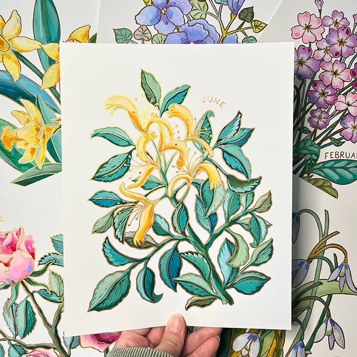 Birth Flower Hand-Embellished Print | June Honeysuckle