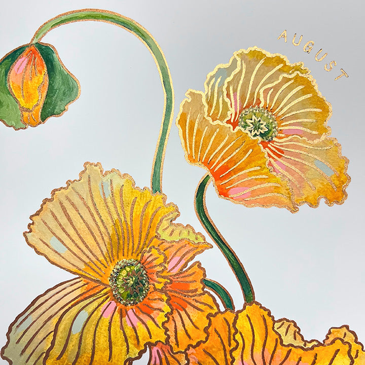 Birth Flower Hand-Embellished Print | August Poppy