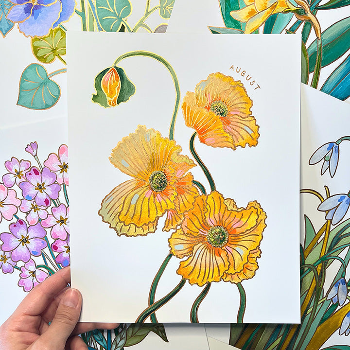 Birth Flower Hand-Embellished Print | August Poppy