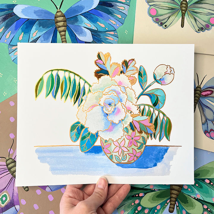 "Sitting Pretty" | hand-embellished art print