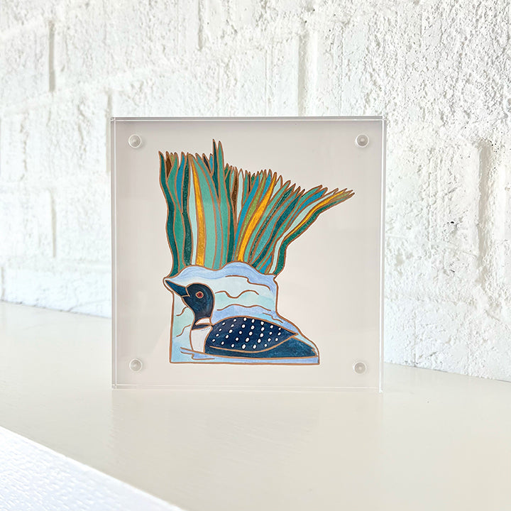 Minnesota acrylic block framed print | “Loon”