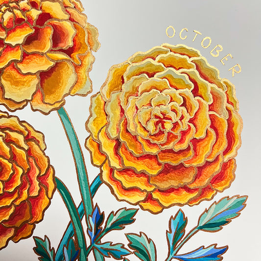 Birth Flower Hand-Embellished Print | October Marigold