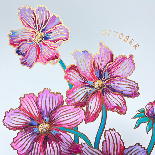 Birth Flower Hand-Embellished Print | October Cosmos