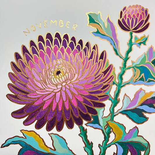 Birth Flower Hand-Embellished Print | November Chrysanthemum