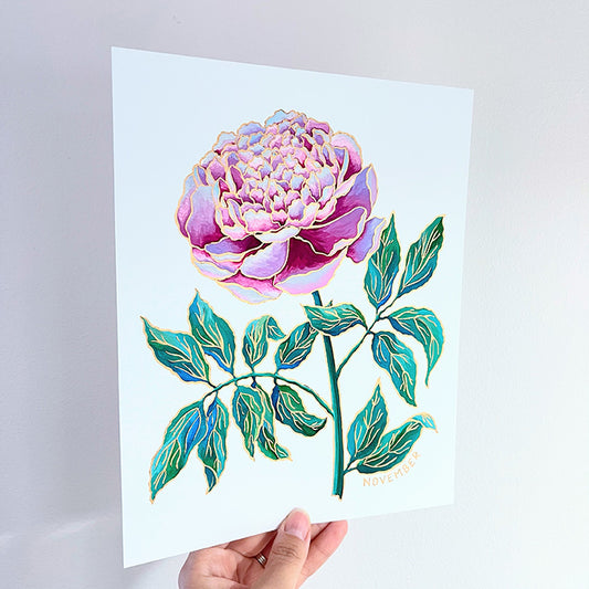 Birth Flower Hand-Embellished Print | November Peony