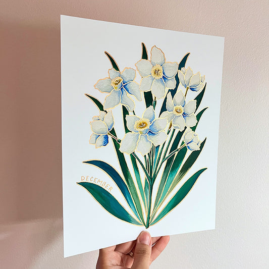 Birth Flower Hand-Embellished Print | December Narcissus