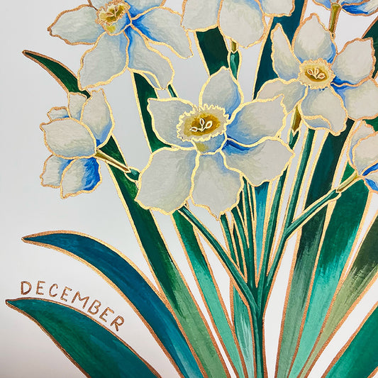 Birth Flower Hand-Embellished Print | December Narcissus