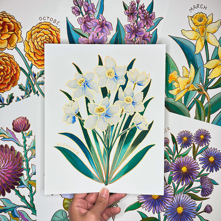 Birth Flower Hand-Embellished Print | December Narcissus