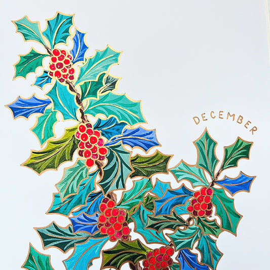 Birth Flower Hand-Embellished Print | December Holly