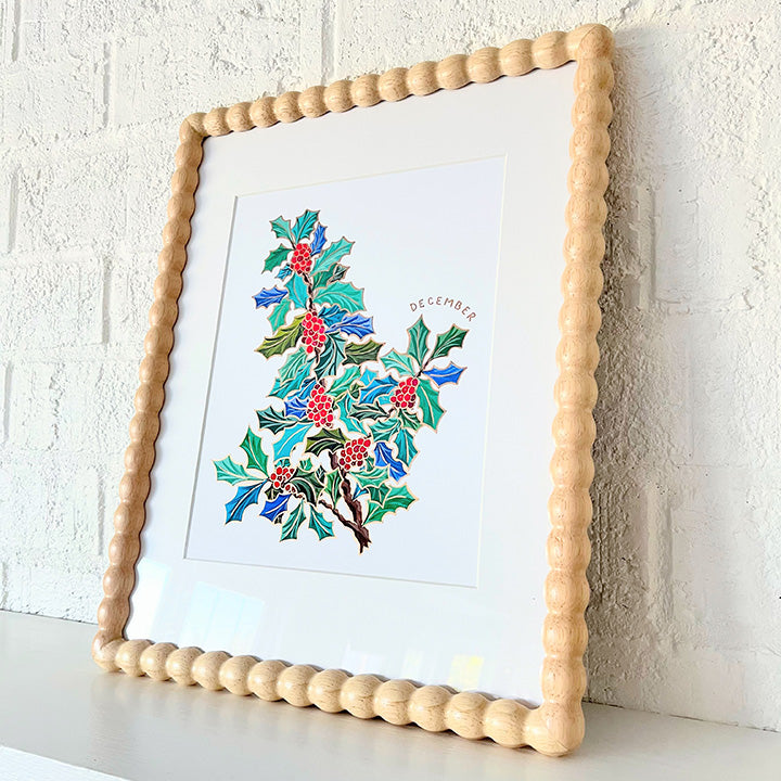 Birth Flower Hand-Embellished Print | December Holly