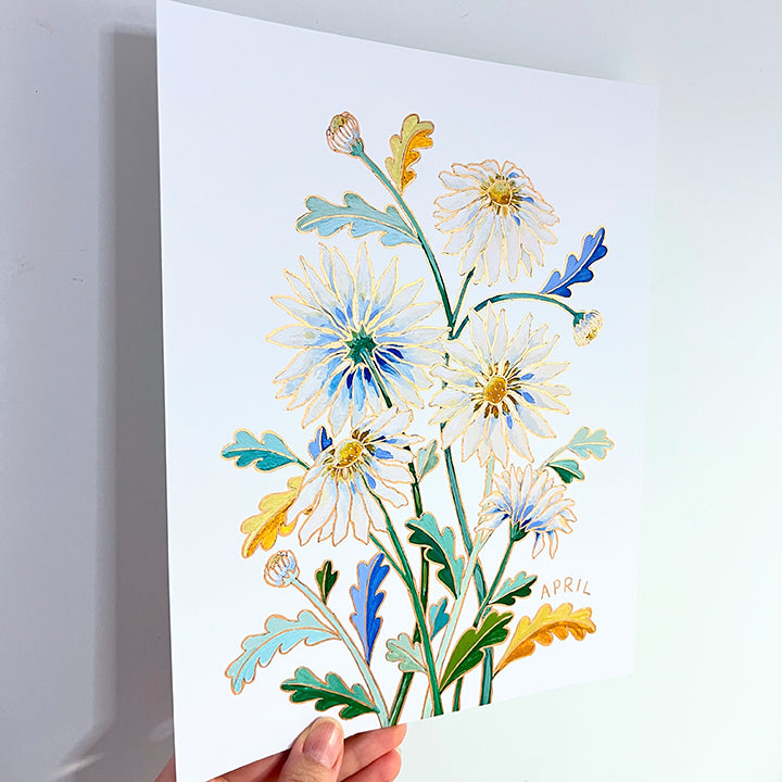 Birth Flower Hand-Embellished Print | April Daisies