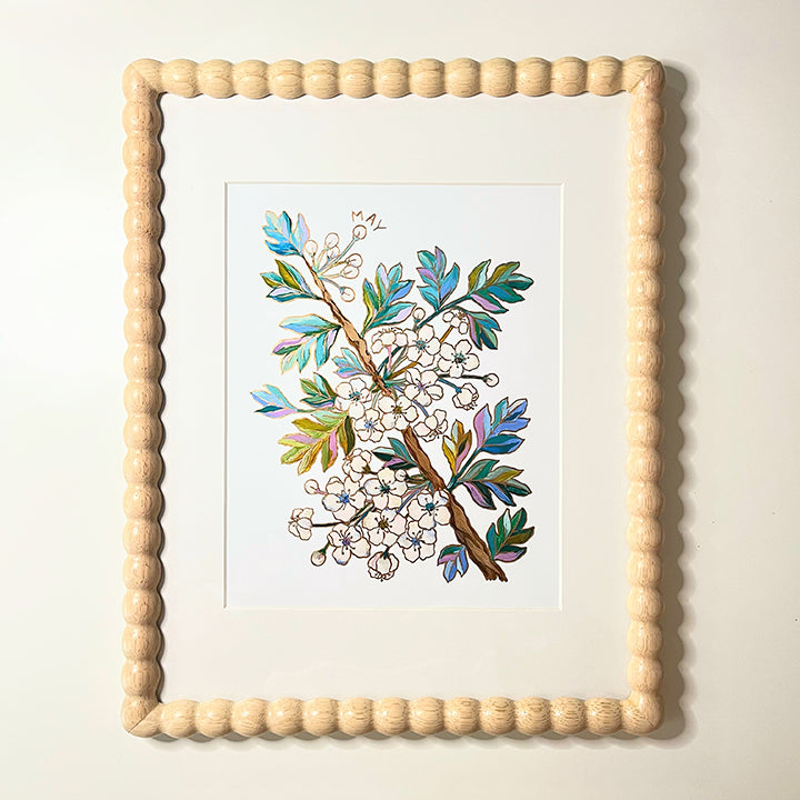 Birth Flower Hand-Embellished Print | May Hawthorns