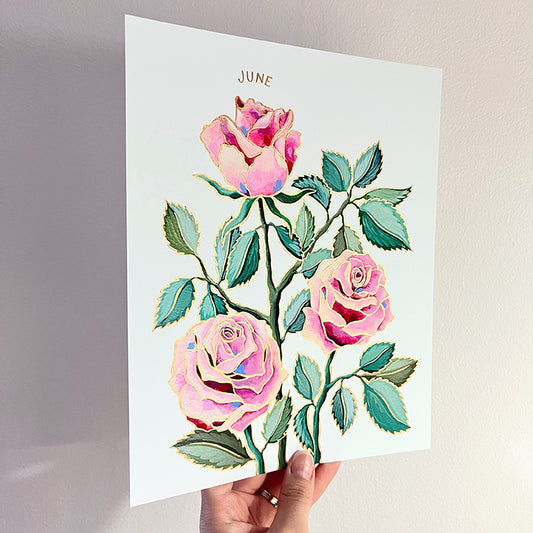 11 - Birth Flower Hand-Embellished Print | June Roses