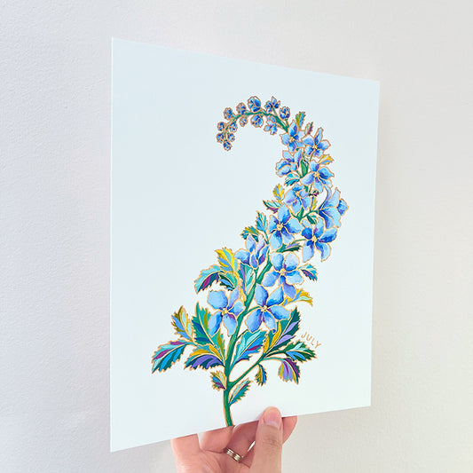 Birth Flower Hand-Embellished Print | July Larkspur